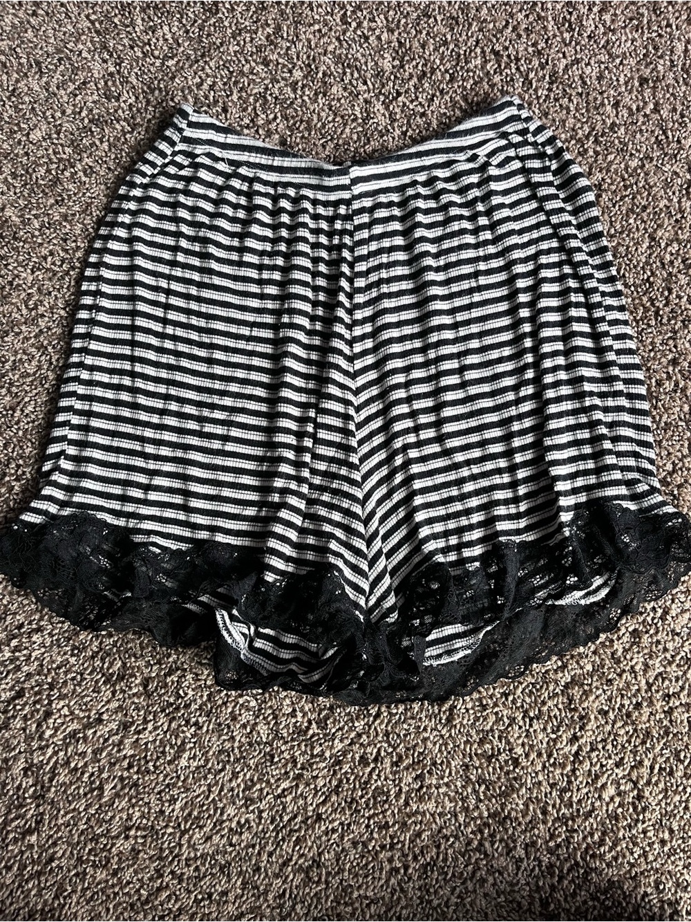 Aerie Black and White Striped Lace Trim Pajama Shorts